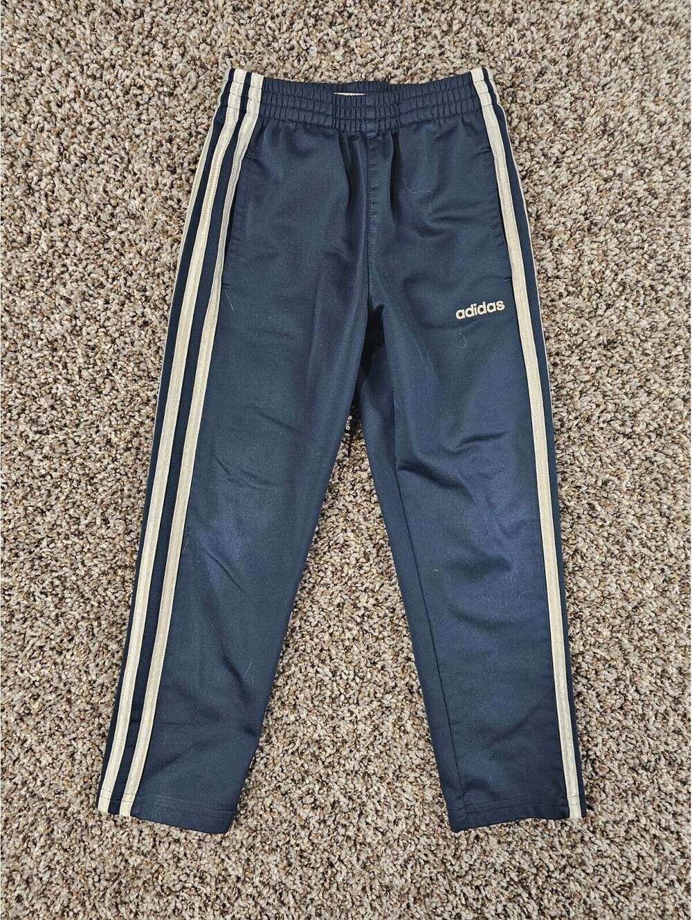 Adidas boys Sz 5 Pull On Athletic Track Pants Dark Blue White Stripe